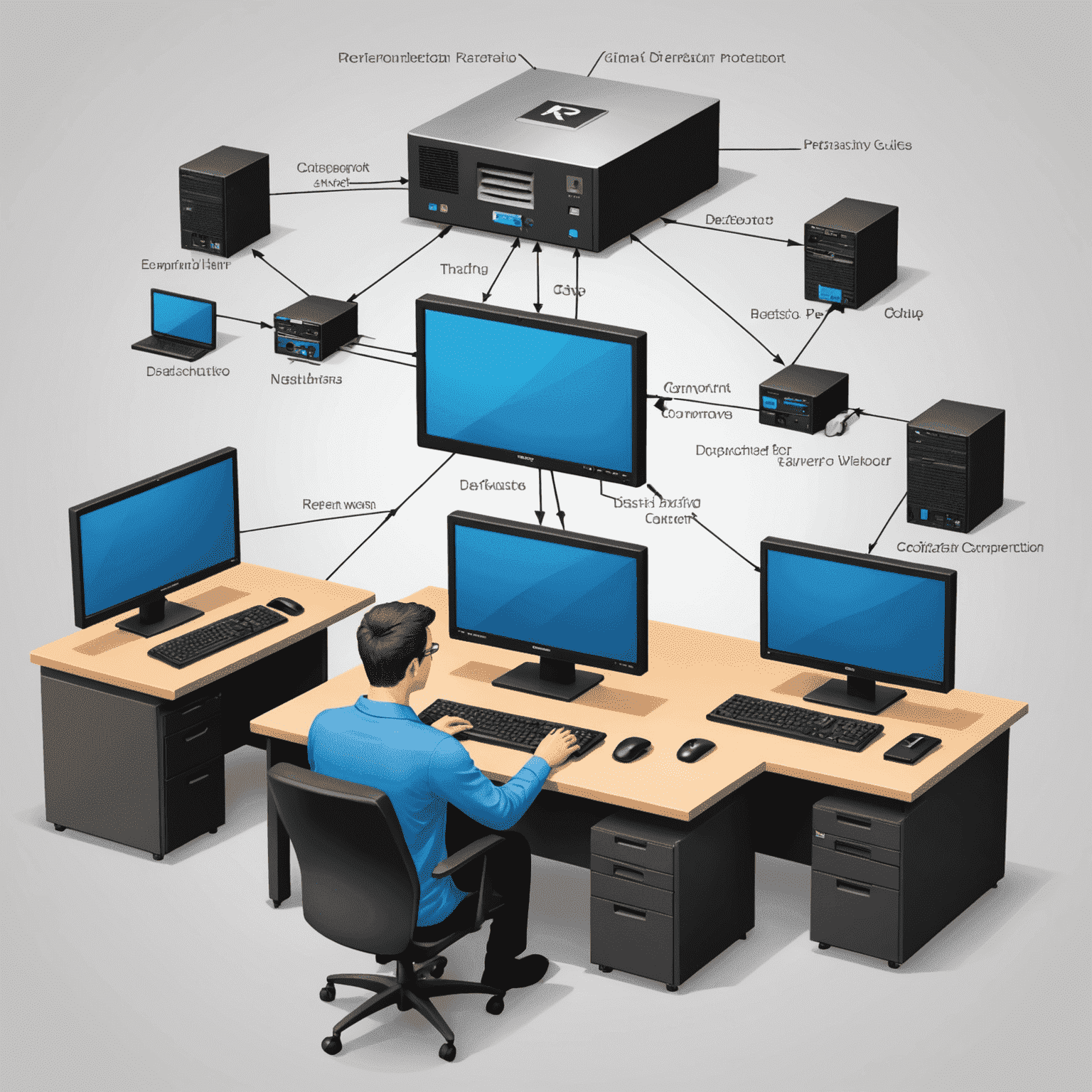 Diagram illustrating the Remote Desktop Protocol connection process, showing a client computer connecting to a remote server through a network