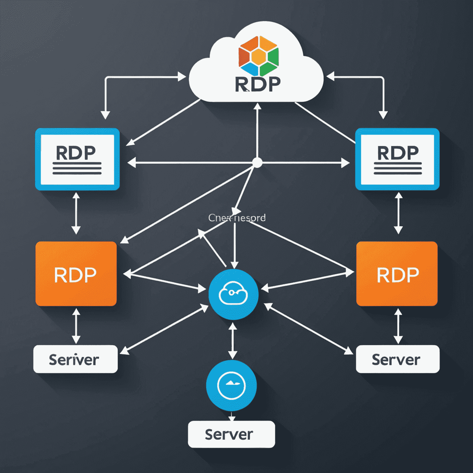 Diagram showing RDP connection between client and server