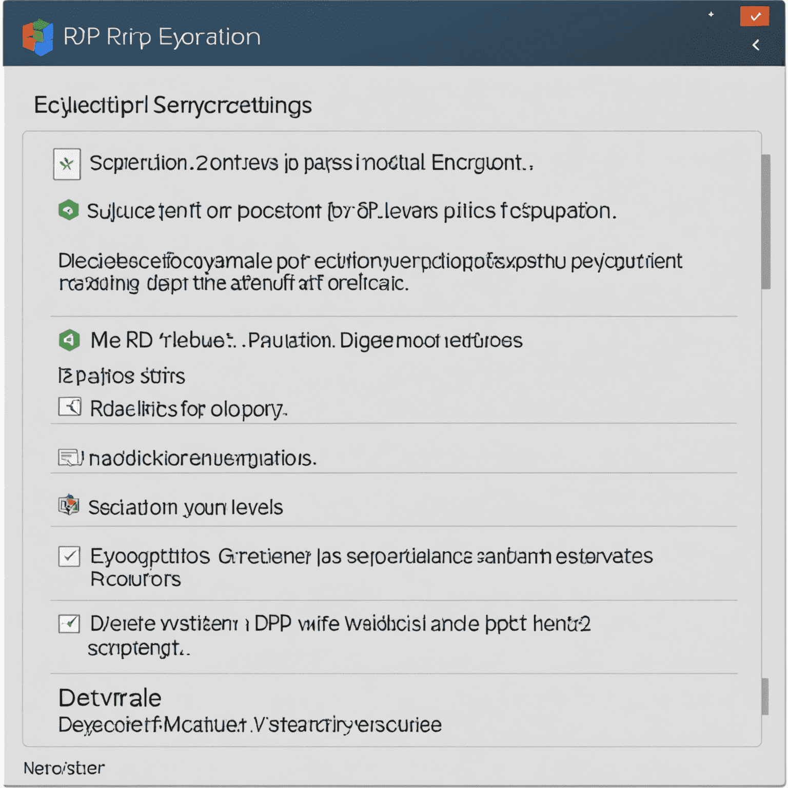 RDP encryption settings showing options for different levels of encryption