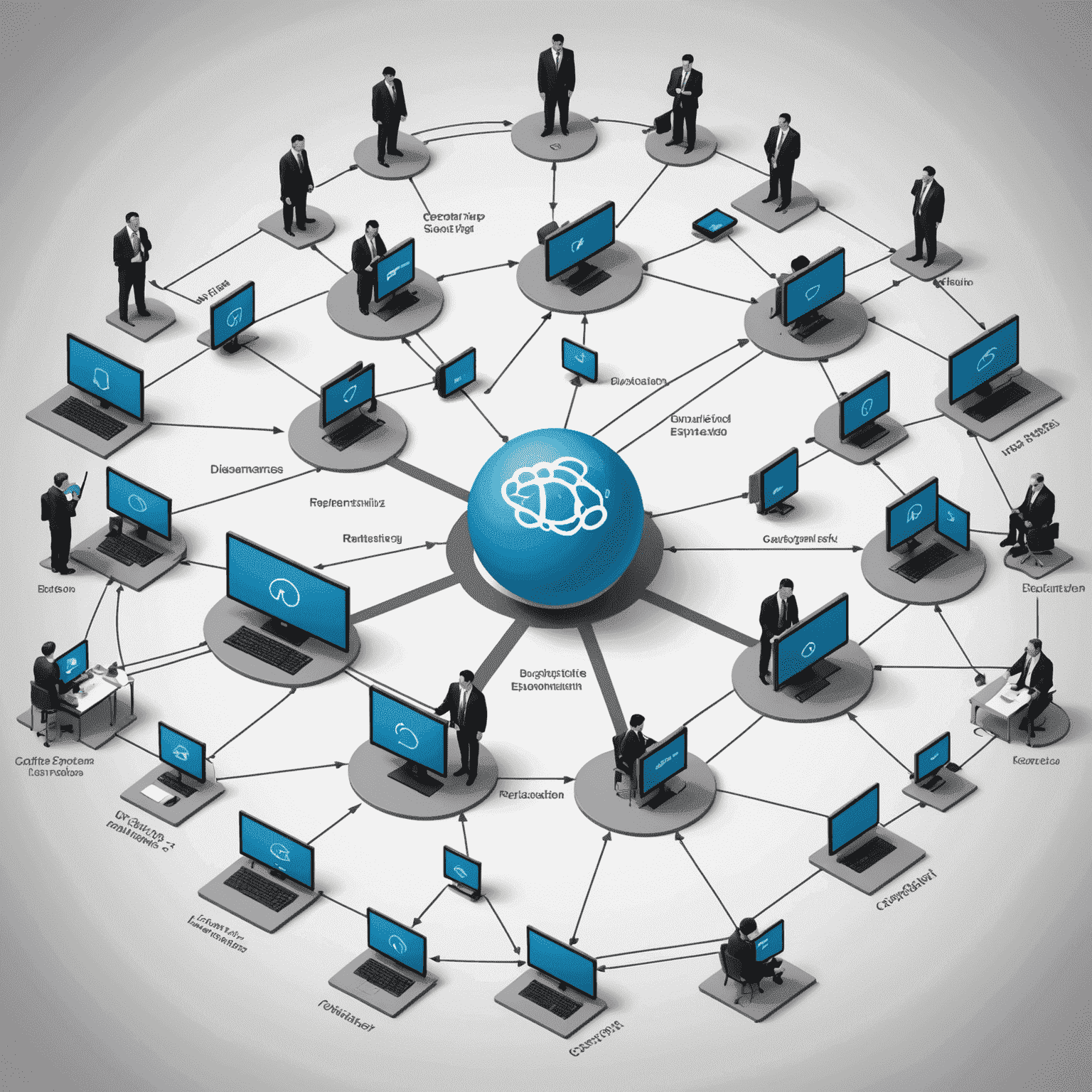 Network diagram showing RDP implementation in a large corporate environment